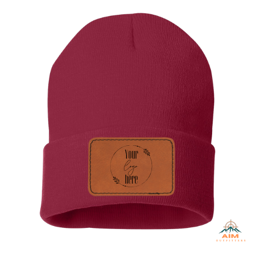Custom Sportsman 12" Beanie with Leatherette Patch – Engraved or Full-Color Logo